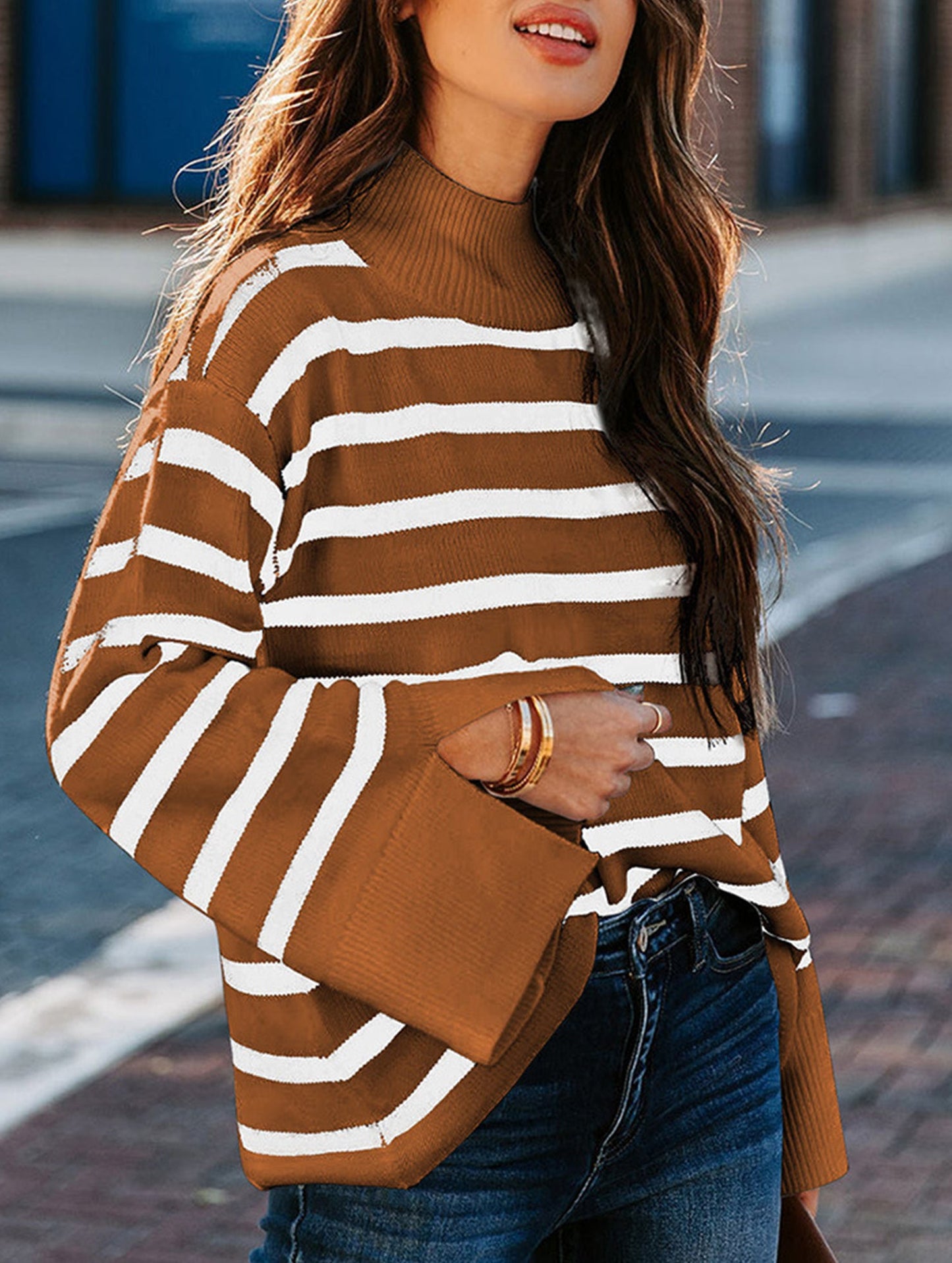 Striped turtleneck sweater