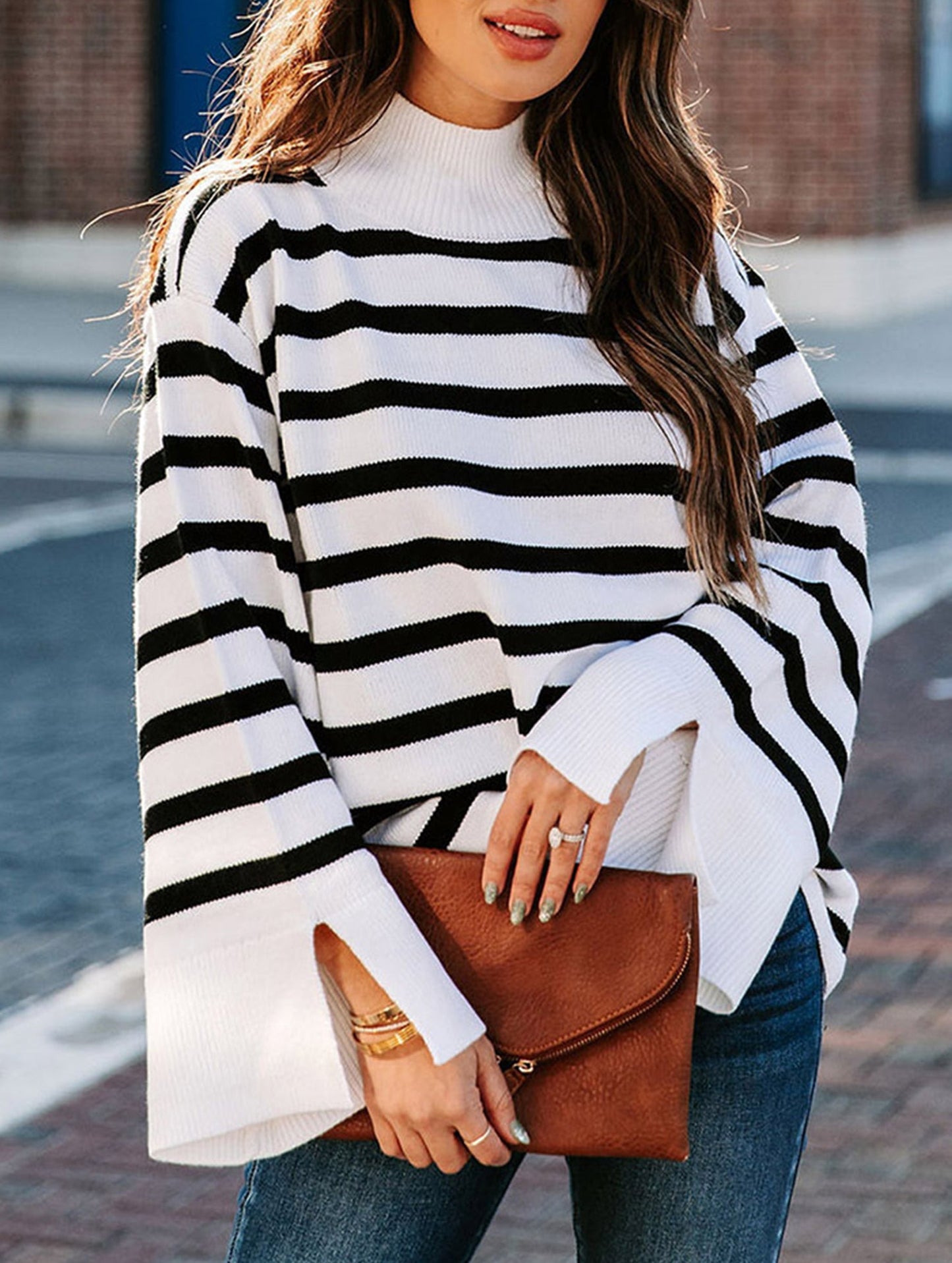 Striped turtleneck sweater