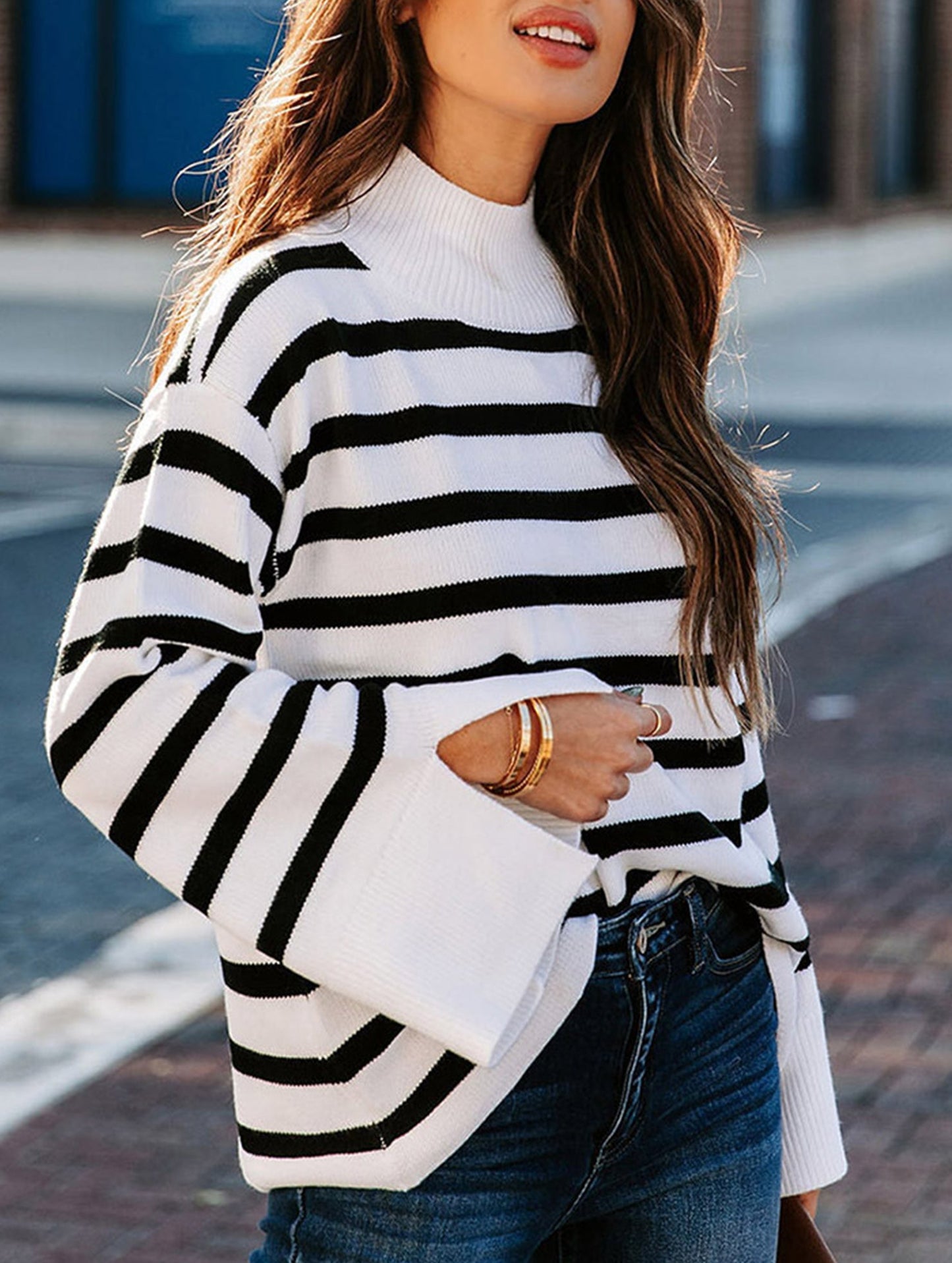 Striped turtleneck sweater