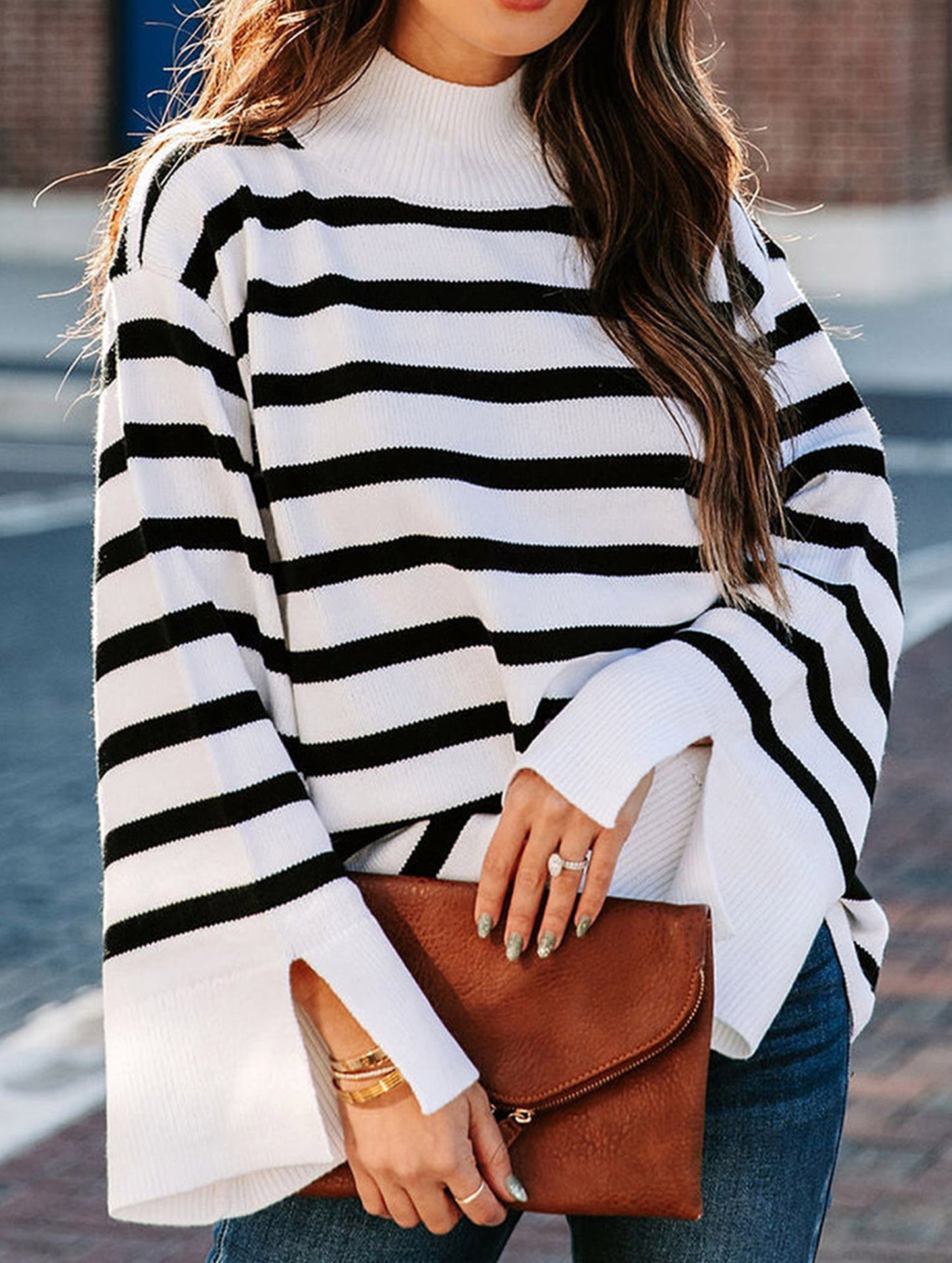 Striped turtleneck sweater