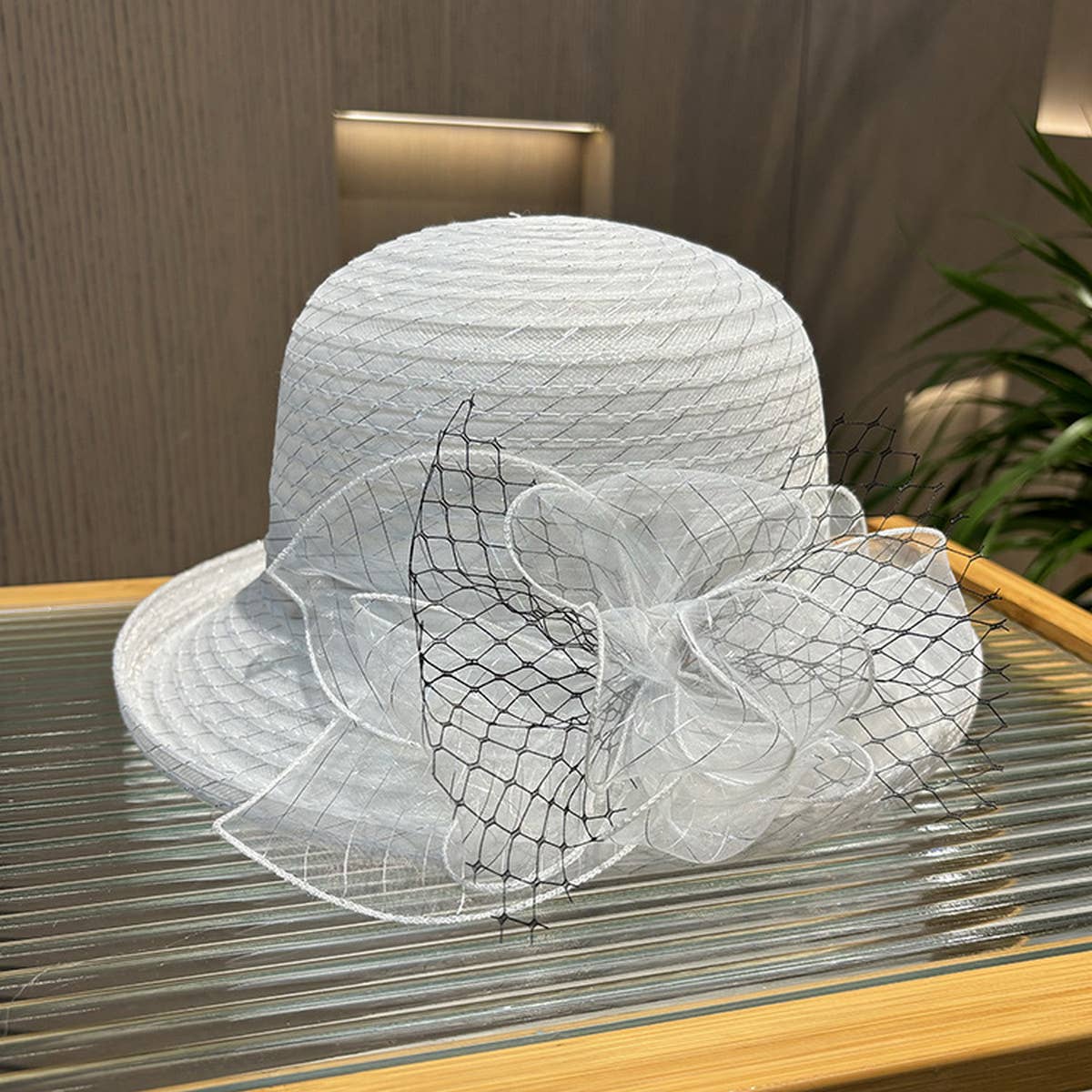 FASHIONABLE CURLED MESH FLOWER BUCKET HAT_CWAH1211