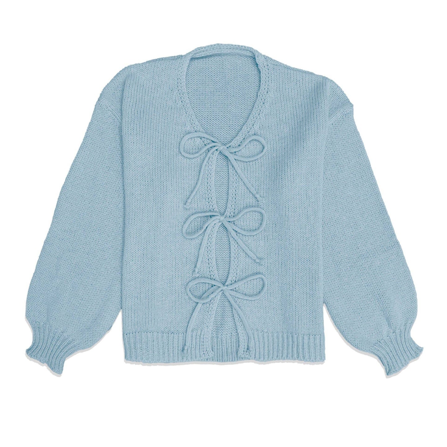 Round-neck long-sleeved lace-up knitted cardigan