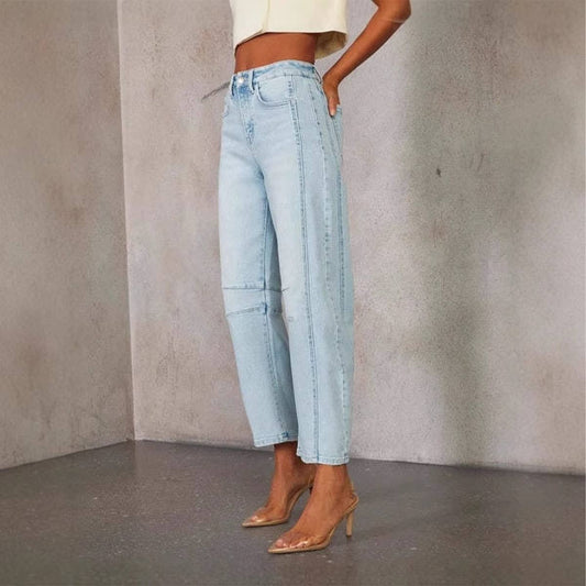 Casual loose mid-waist straight tube wash fashion jeans