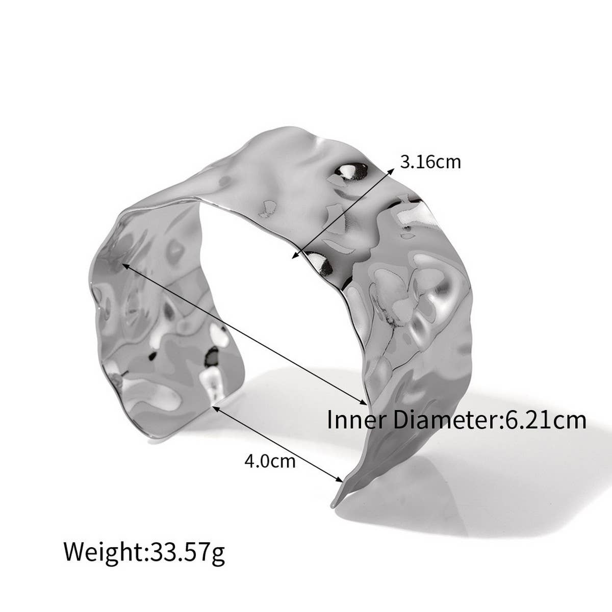 Bold Hammered Wide Cuff in Stainless Steel_CWAJE4629