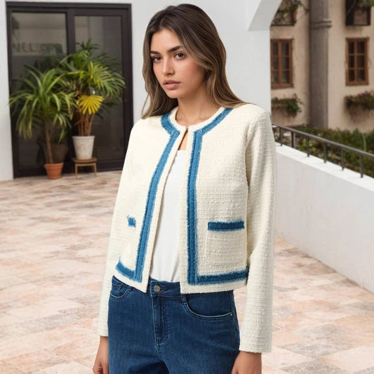 Round neck retro fur-edged design short coat