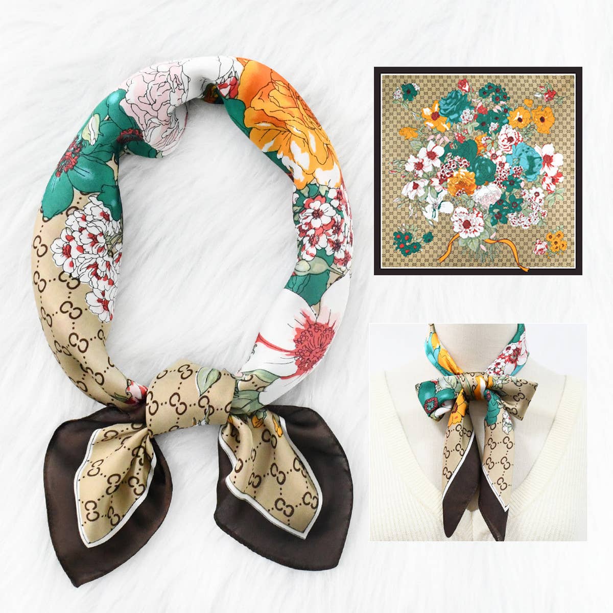 70cm Floral Satin Square Scarf for Work & Sun_CWASC1172