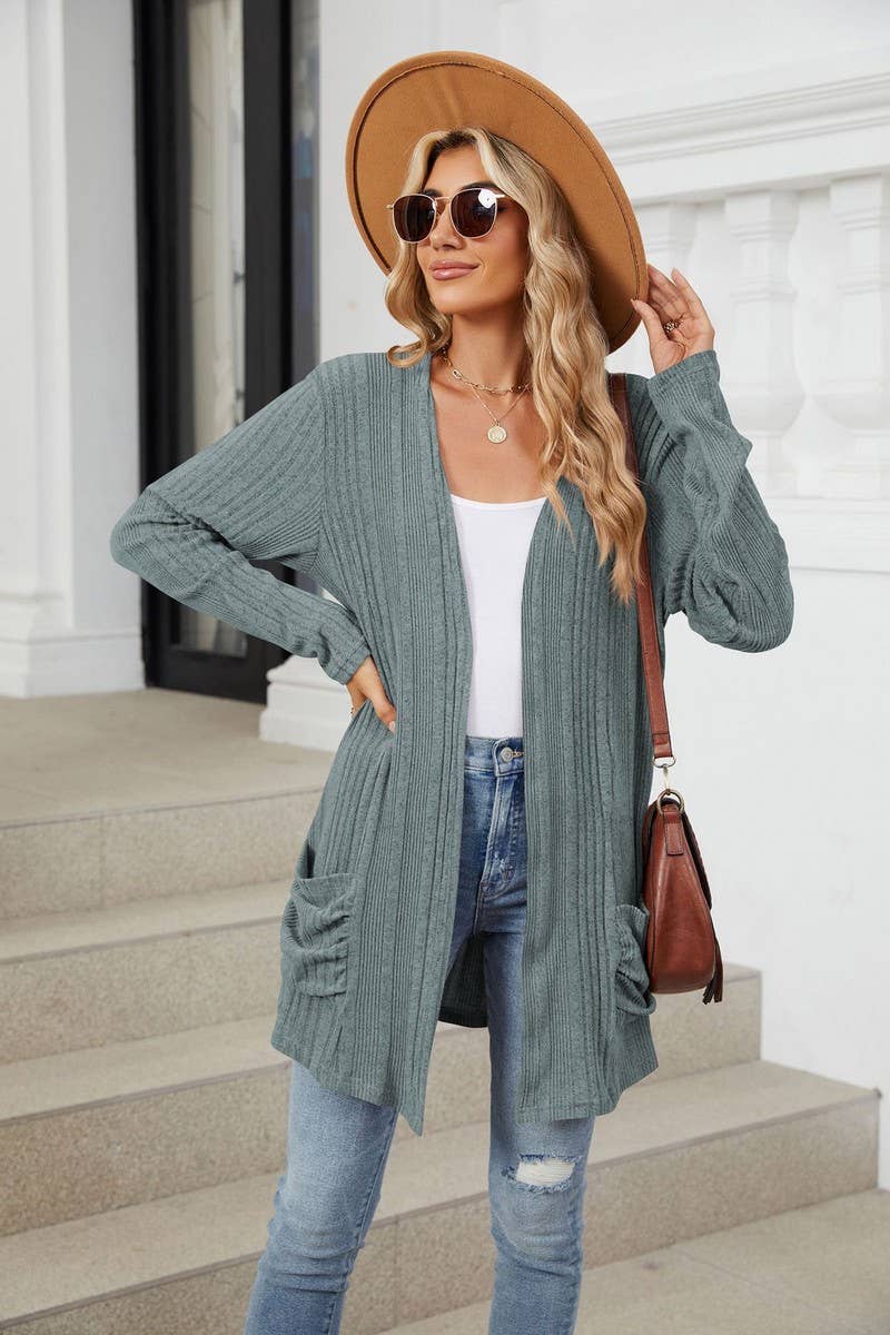 CWOCAL1923_BRUSHED POCKET LONG SLEEVE CARDIGAN COAT