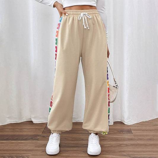 WOMEN LOOSE CASUAL STRIPED PATCHWORK SWEATPANTS