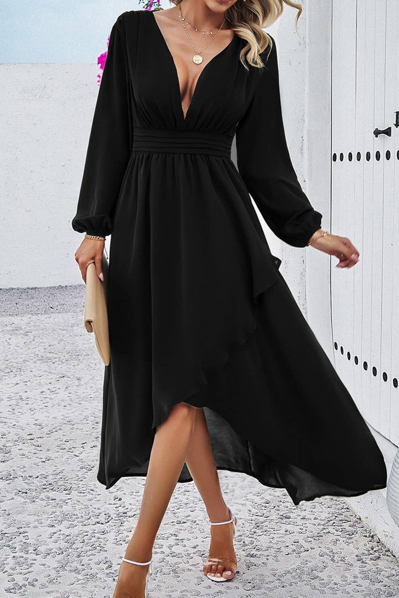 CWDMD4831_SPRING AND AUTUMN SLIM WAIST DRESS WITH SEXY SWING