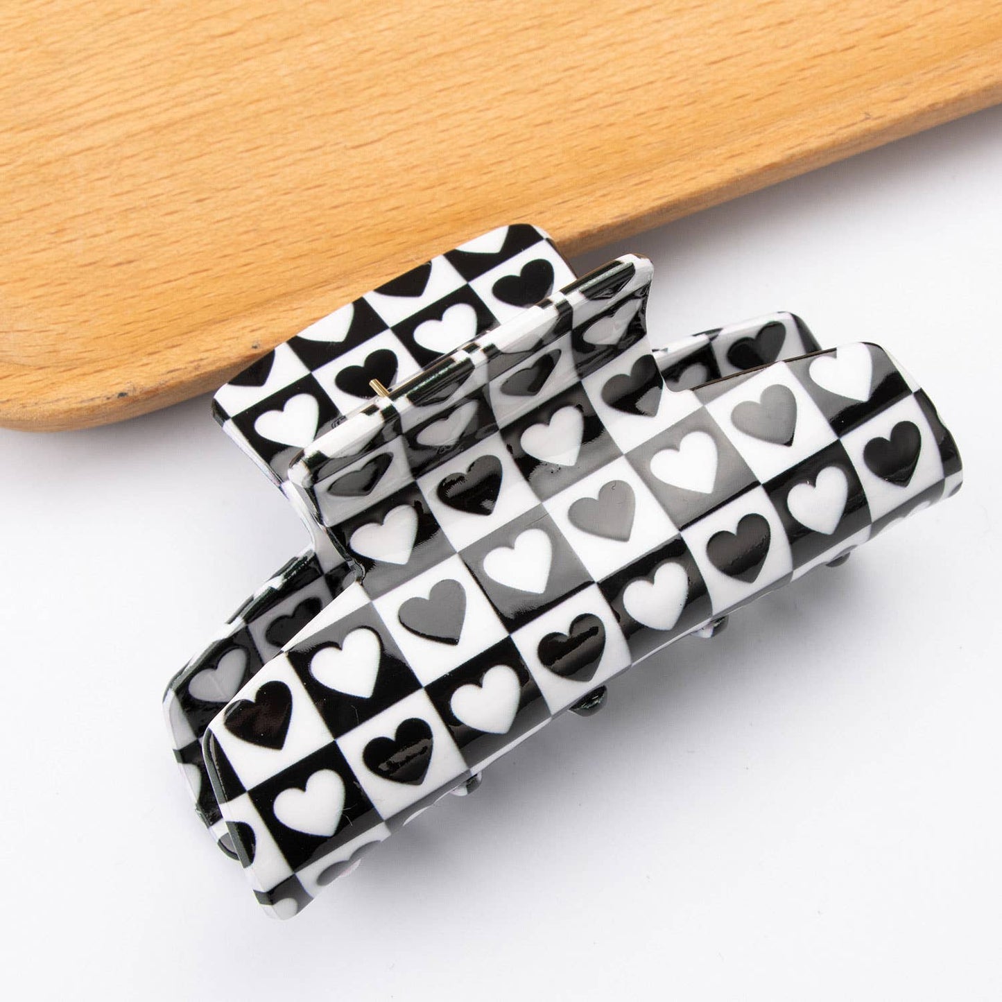 Black White Plaid Hair Claw - Retro Chic Clip_CWAHA0312