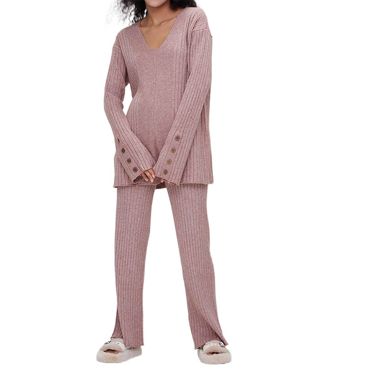 Long sleeves and trousers solid color knit suit