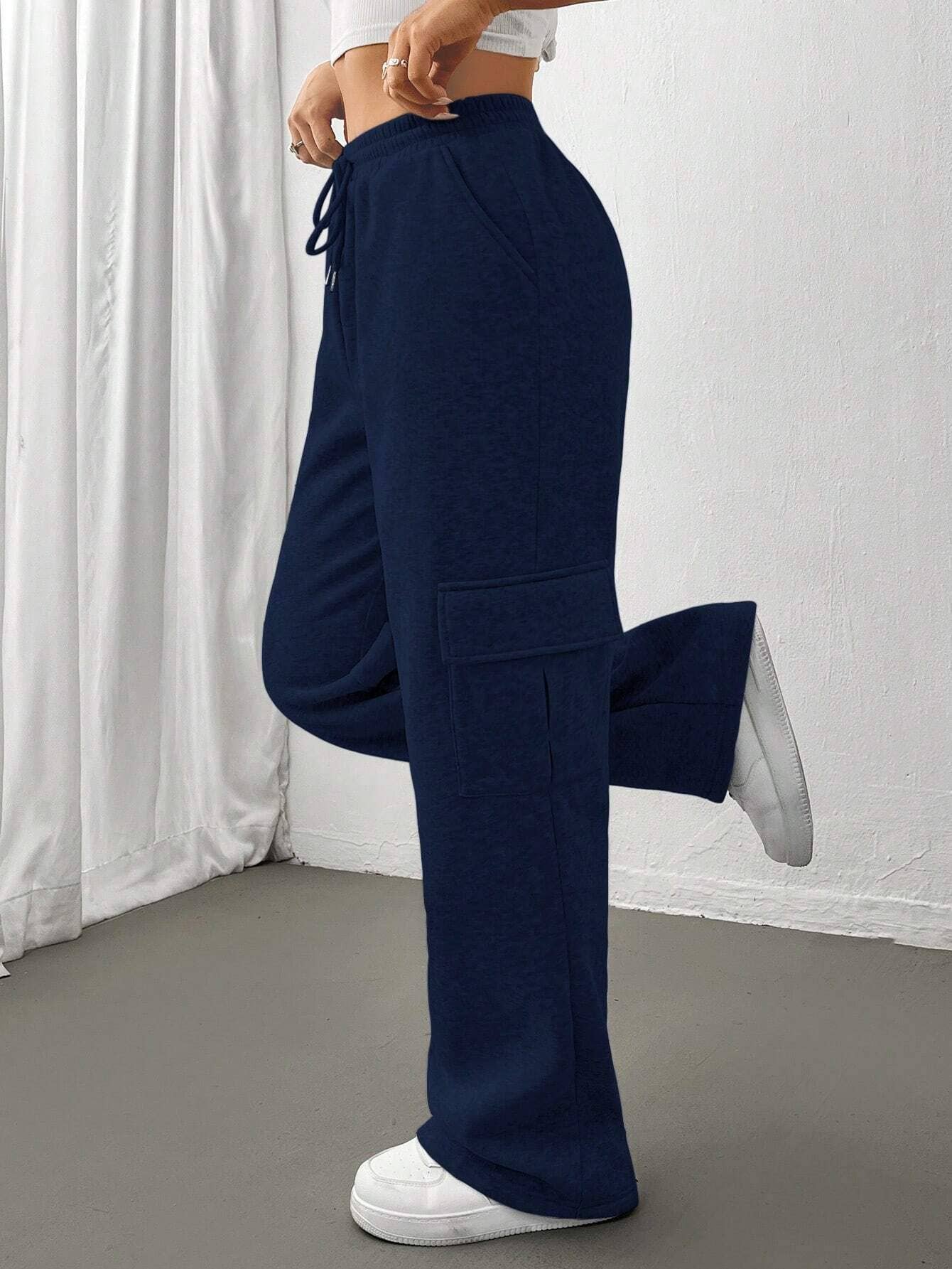 STRAIGHT-LEG HIGH-WAISTED SOLID-COLOR SWEATPANTS