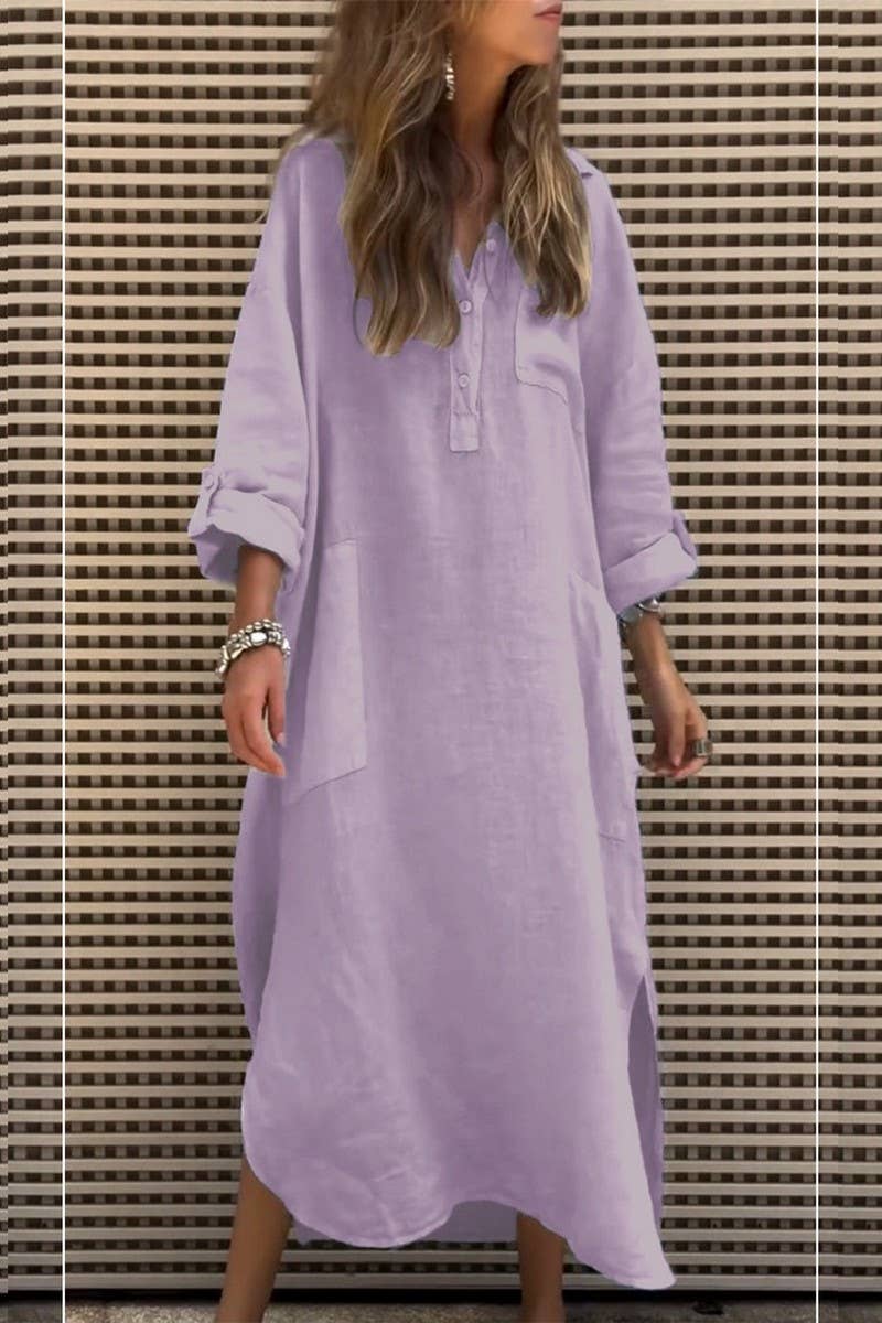 CWDMD6337_SOLID ASYMMETRICAL BUTTONED POCKET MAXI DRESS