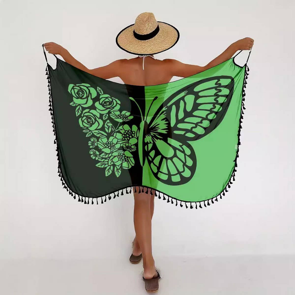 Multi-Way Tassel Beach Dress, Butterfly Mesh Cover