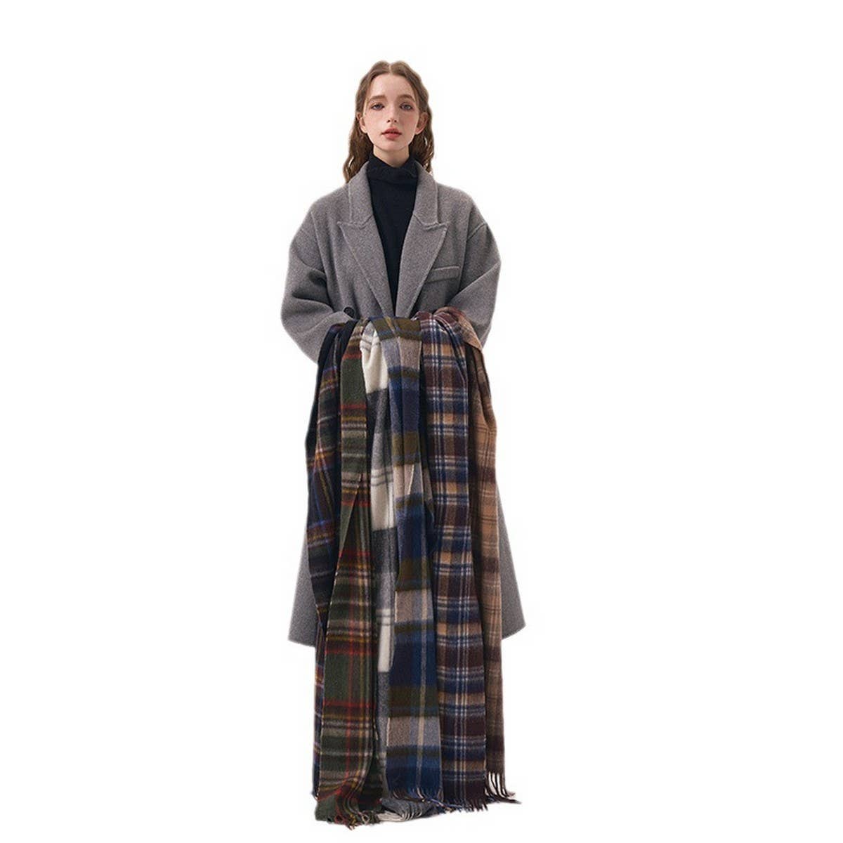Nordic Plaid Wool Scarf ??Warm Winter Couple Wrap_CWASC2357