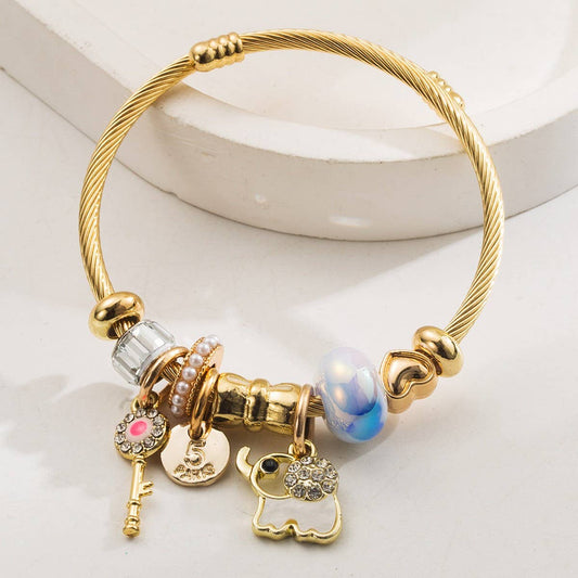 Personalized Elephant Charm Titanium Bracelet_CWMM8607