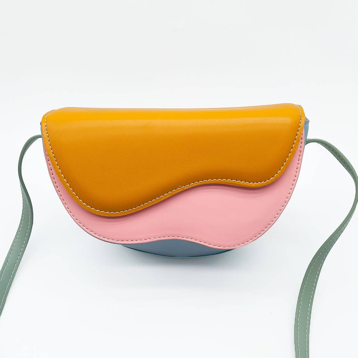 CURVED WAVE CONTRAST COLOR CROSSBODY SADDLE BAG_CWAB1894