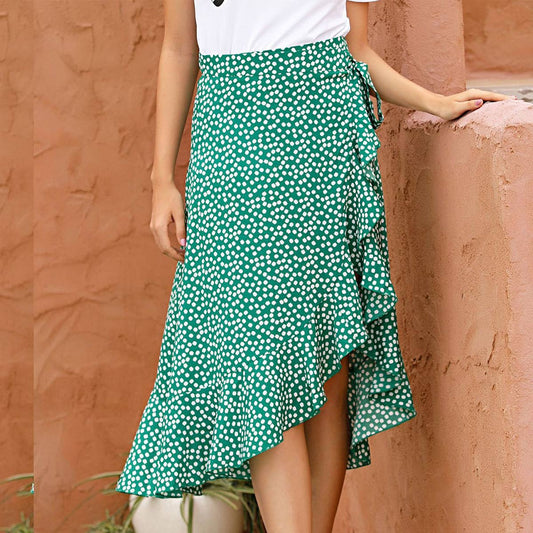 POLKA DOT WRAPAROUND IRREGULAR SKIRT