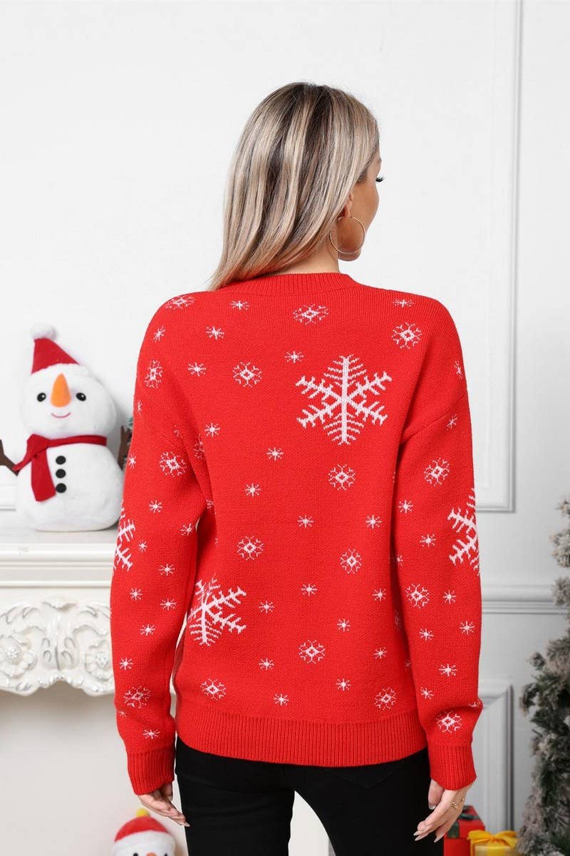 CWOSWL07575_CHRISTMAS SNOWFLAKE MAGPIE KNITTED SWEATER