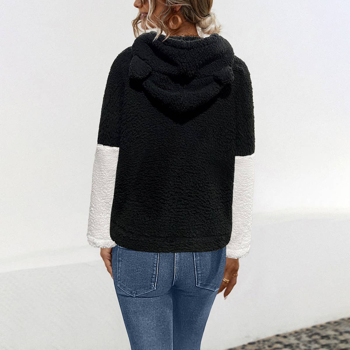 Patchwork Contrast Color Fur Cat Ears Hoodie