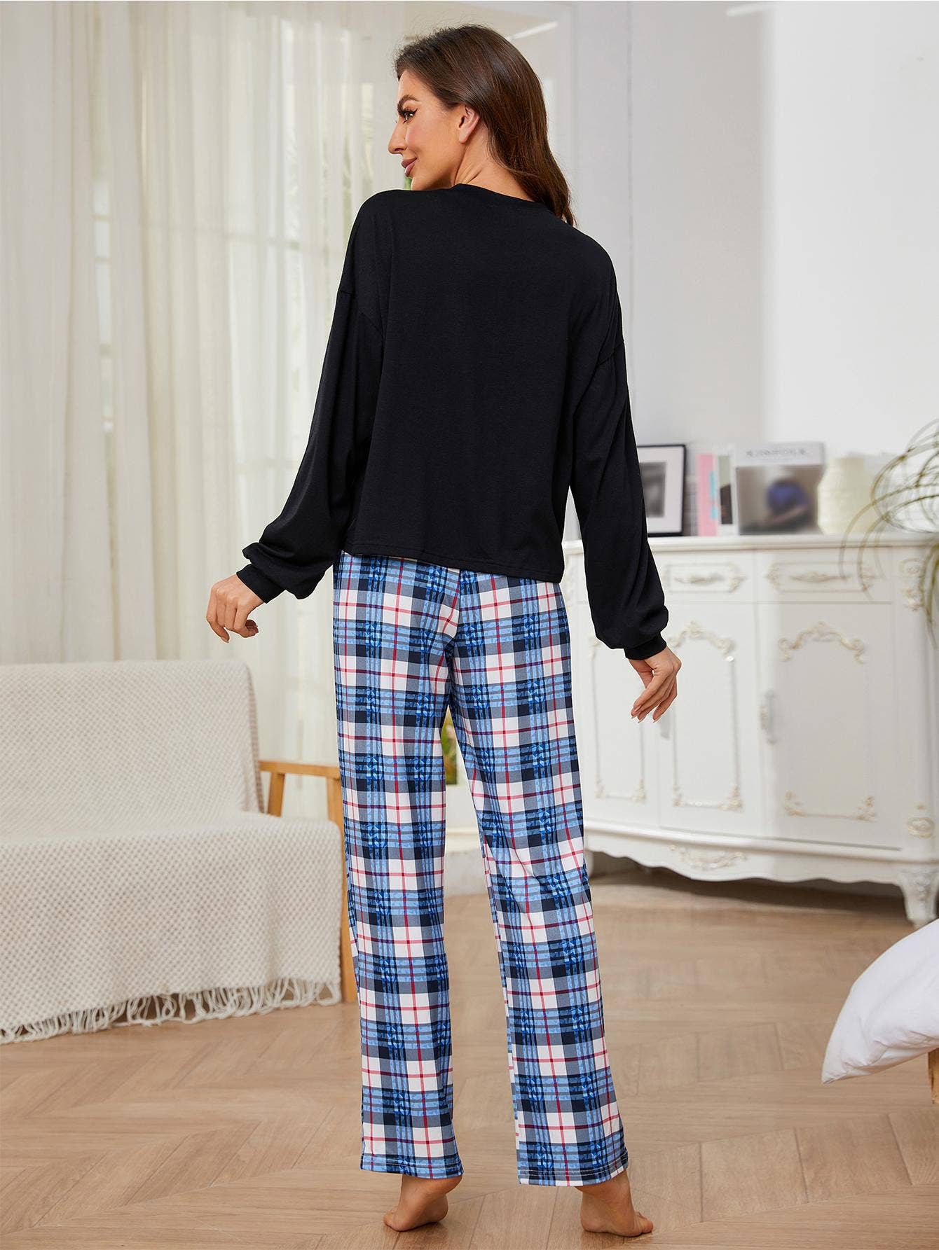 TWO-PIECE PLAID PRINTED TROUSERS LOUNGEWEAR