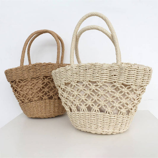 WOMEN CASUAL WOVEN STRAW BAG OVAL HANDBAG_CWAB0821
