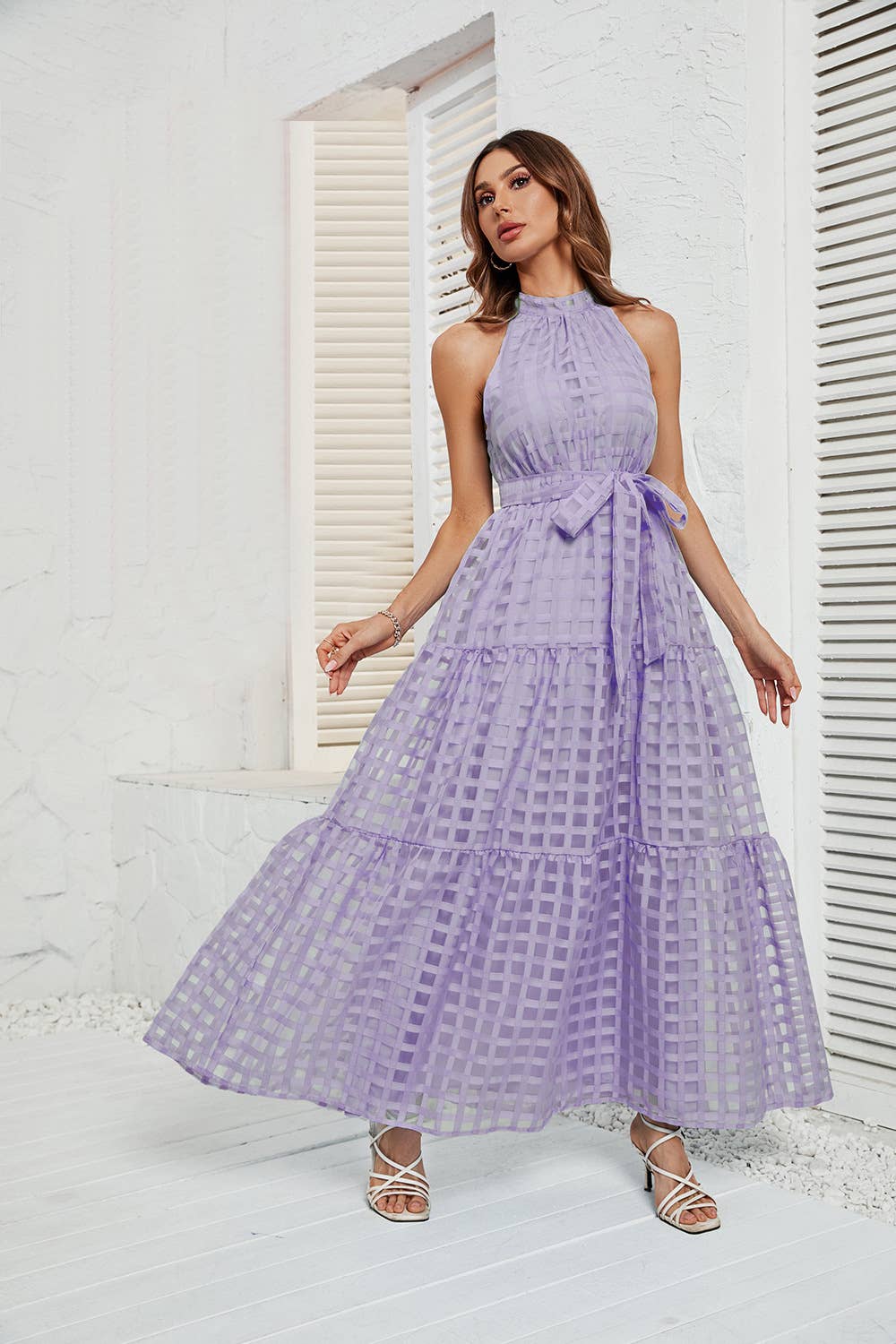 NECKLINE PEPLUM LONG DRESS