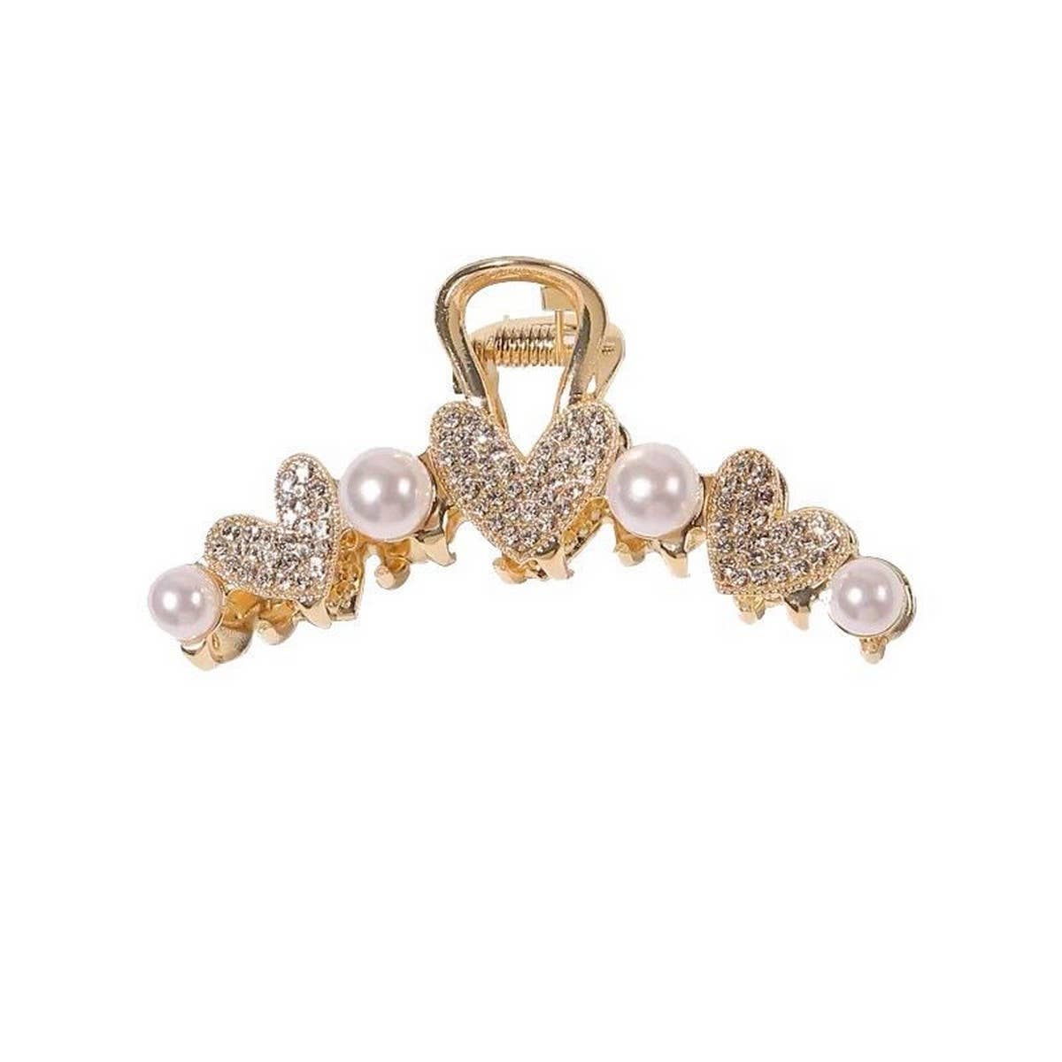 FULL DIAMOND HEART PEARL SHARK CLIP HAIRPIN