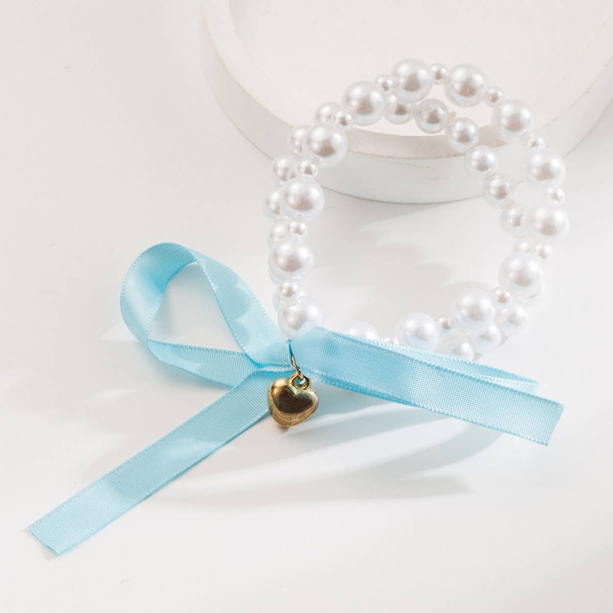 Delicate Heart Pearl Bow Hair Tie for Women