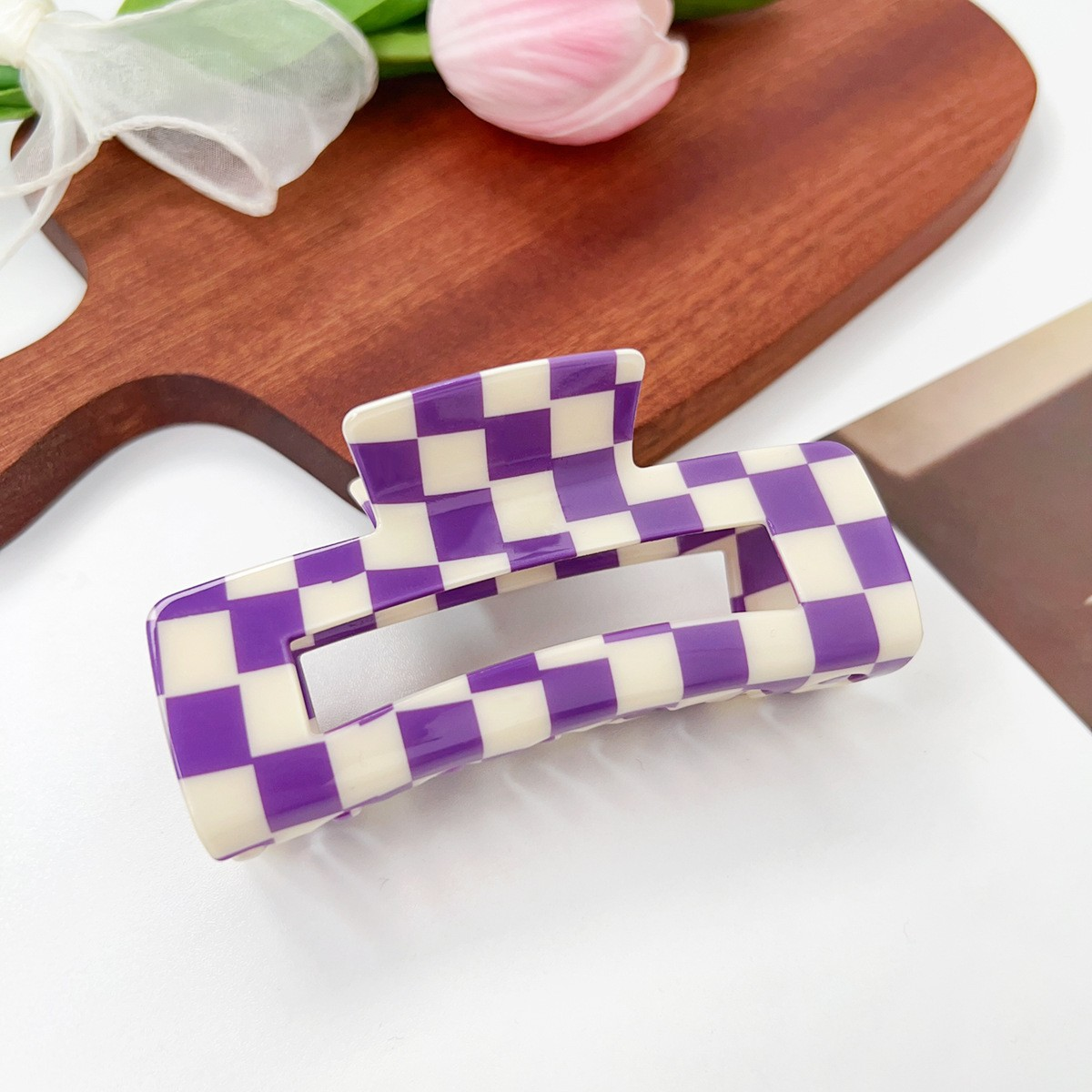 Checkerboard Hair Claw ??Candy Color Acetate Look_CWAHA0395