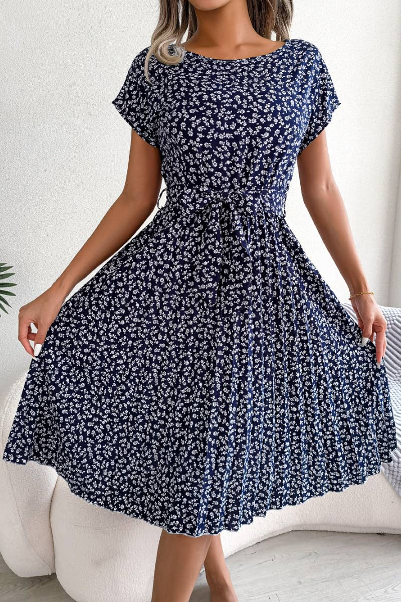 CWDMD2624_SUMMER FLORAL PLEATED DRESS WITH LARGE SWING