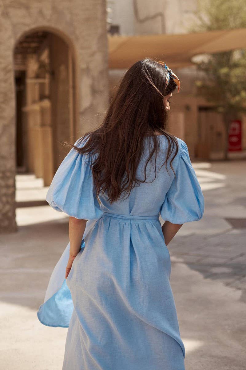 CWDMD5246_COTTON TIE-BACK PUFF SLEEVE MAXI DRESS