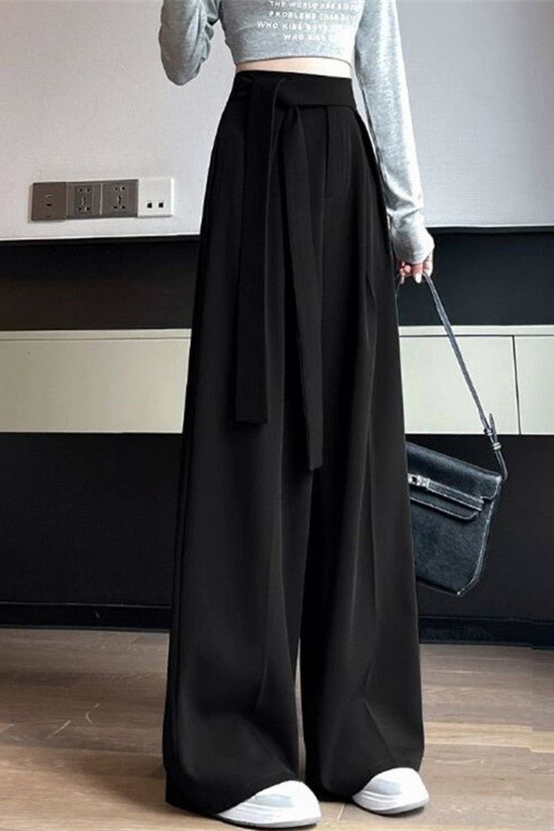 CWBLP00921_BLACK COMMUTER PANTS WITH DRAPEY WIDE-LEG PANTS