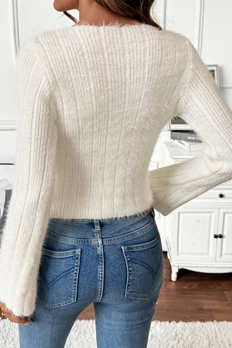 CWOSWL07132_3D FLOWER TRUMPET LONG-SLEEVED PULLOVER SWEATER