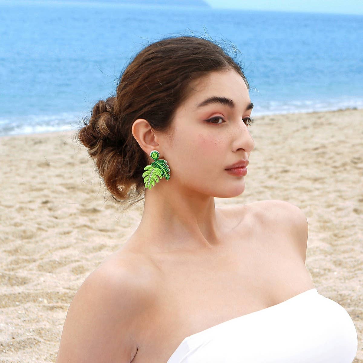 GREEN TURTLE LEAF NICHE HIGH-END BEADED EARRINGS