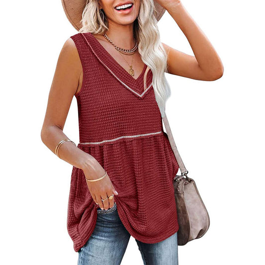 V-NECK SLEEVELESS SOLID COLOR TANK TOP