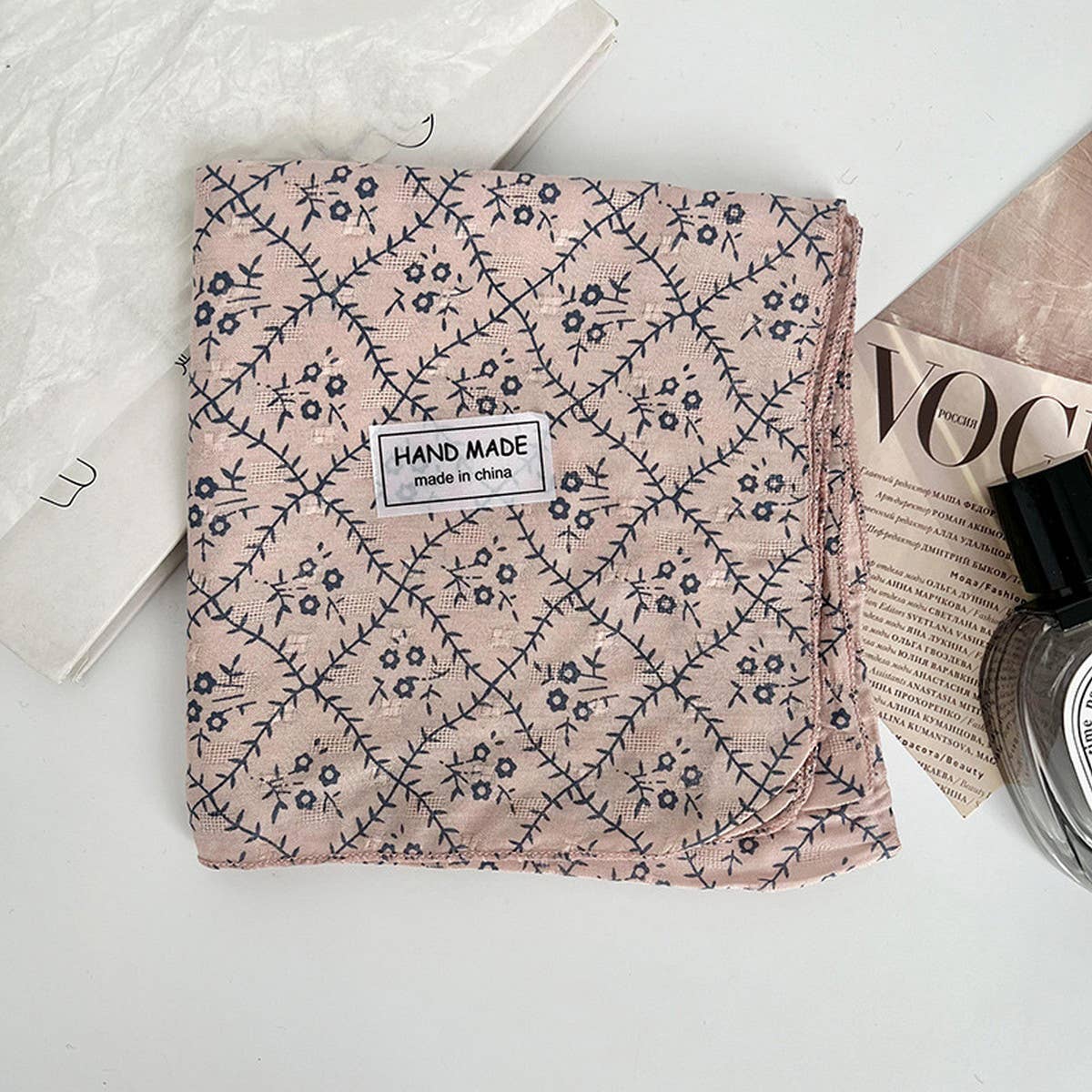 Floral Cotton Linen Square Scarf for Women