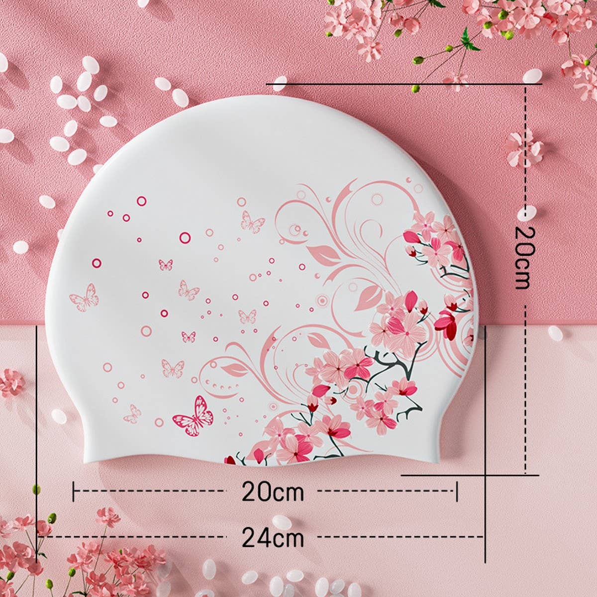 XL Printed Silicone Swim Cap for Long Hair Women_CWMM6704