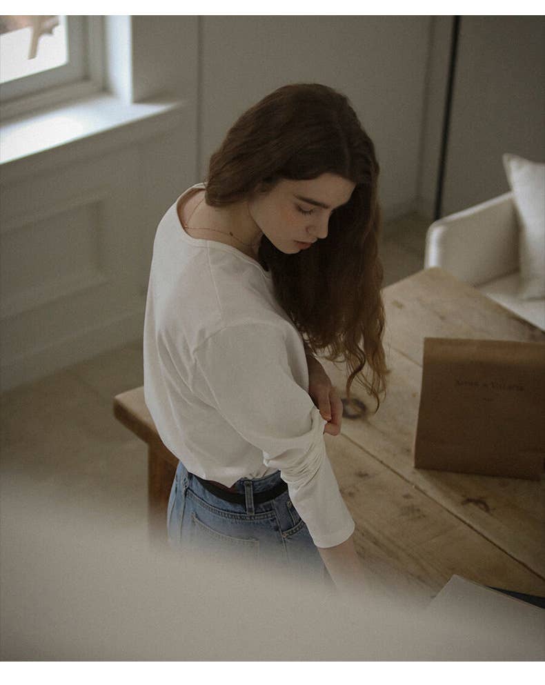 FASHIONABLE COTTON CREW-NECK LONG-SLEEVED TOP