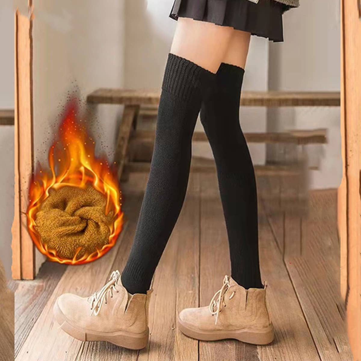 WOMEN PADDED WARM HIGH SOCKS COTTON SOCKS