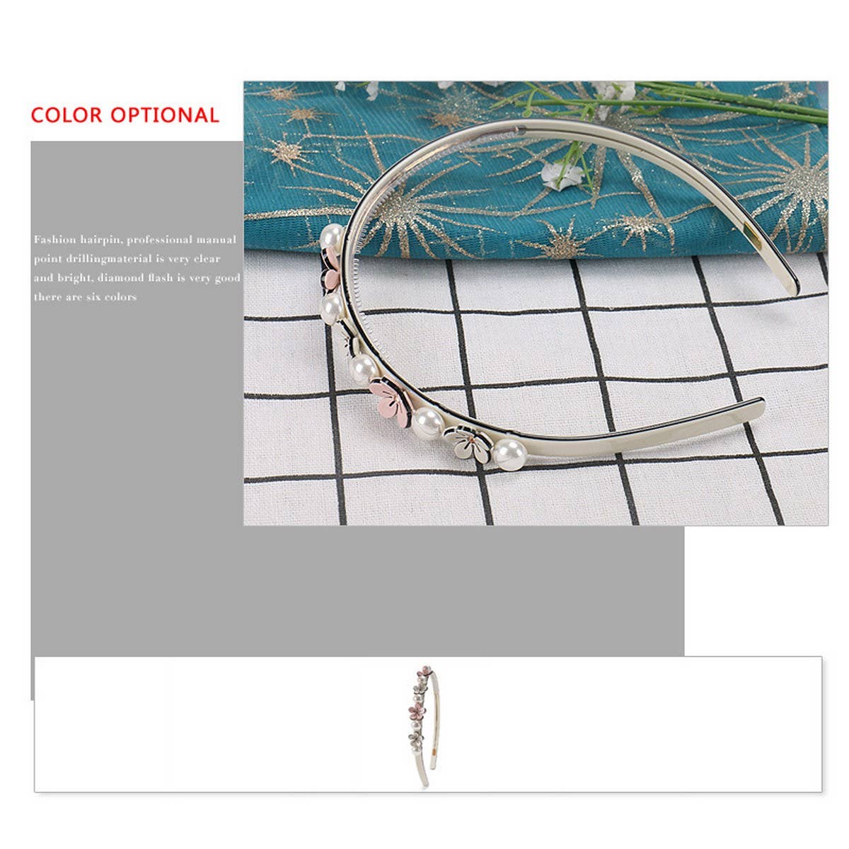 ACETATE PLATE SMALL FLOWER PEARL HEADBAND HAIRPIN_CWAHA4355