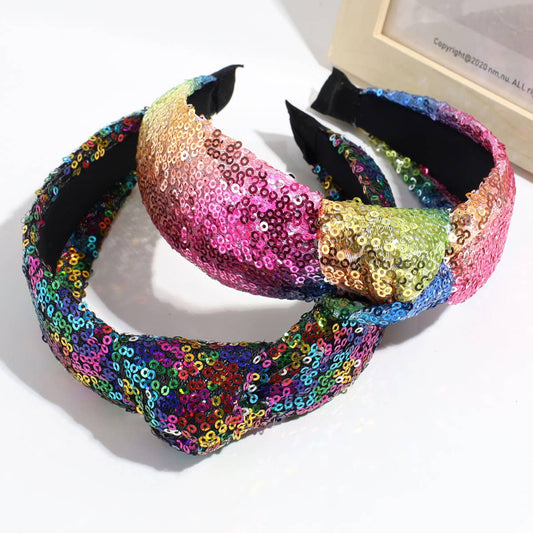 RETRO COLORFUL SEQUINED MESH KNOTTED HEADBAND_CWAHA2253