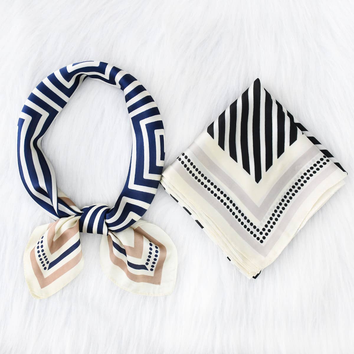 Striped Satin Square Scarf for Sun & Bag Wrap_CWASC1149