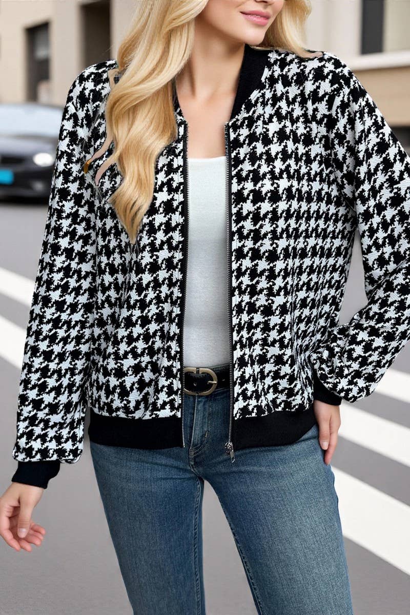 CWOCO00159_HOUNDSTOOTH JACKET LOOSE SLIM CASUAL TOP COAT