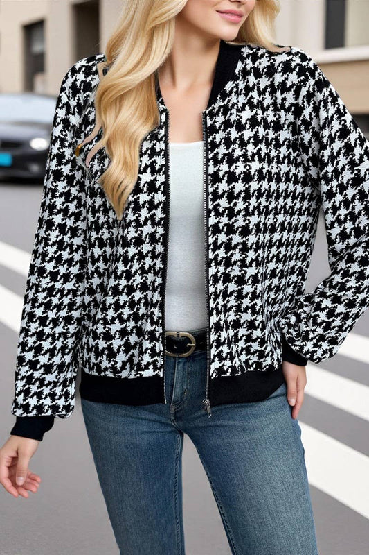 CWOCO00159_HOUNDSTOOTH JACKET LOOSE SLIM CASUAL TOP COAT