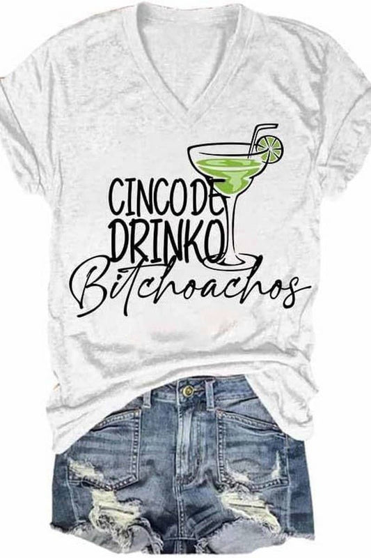 Cwtts1059_Letter Printed V Neck Casual Short Sleeved T Shirt