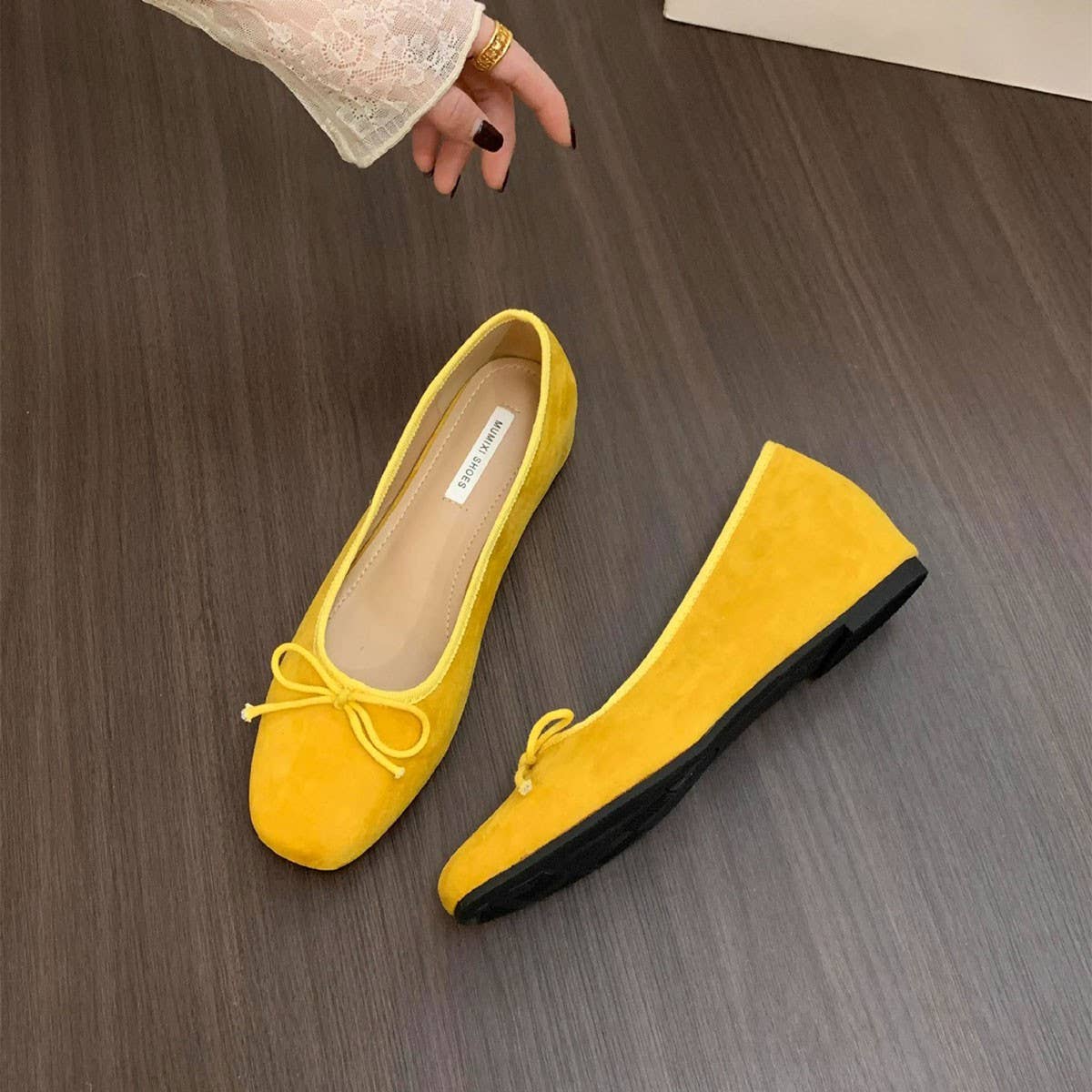 Wedge Red Suede Ballet Flats with Bow