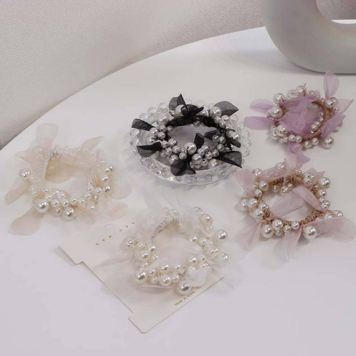 Elegant Lace Pearl Hair Tie Bun Ponytail Band