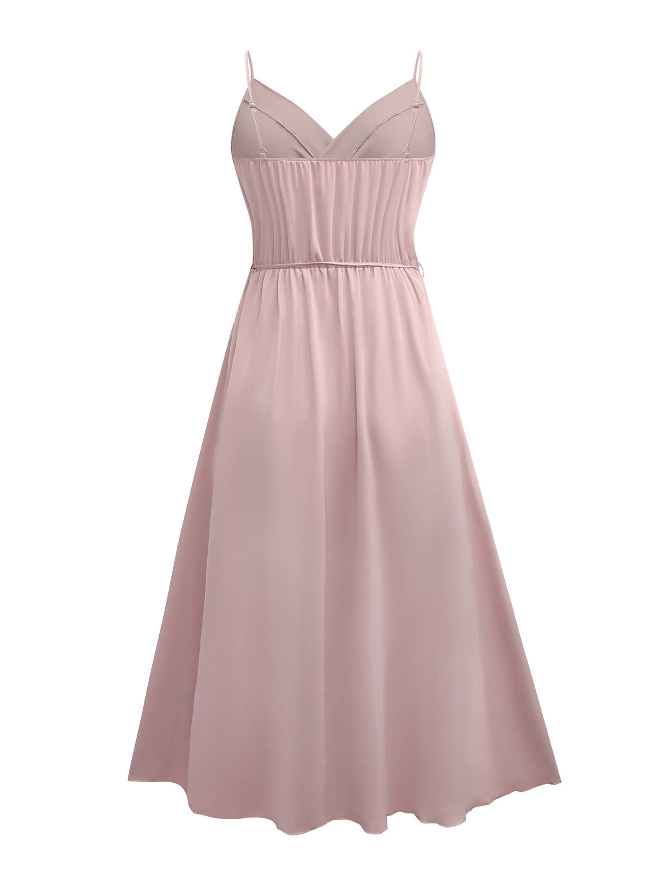 Elegant V-neck, cinched waist slit evening dress