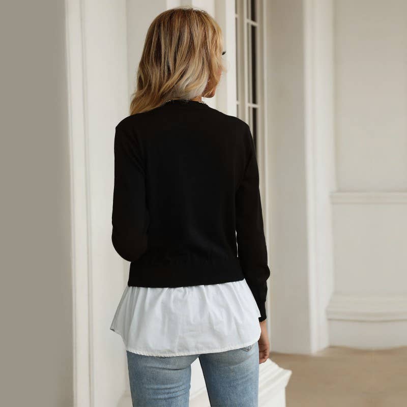 Fashionable shirt patchwork fake two-piece top